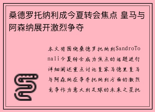 桑德罗托纳利成今夏转会焦点 皇马与阿森纳展开激烈争夺
